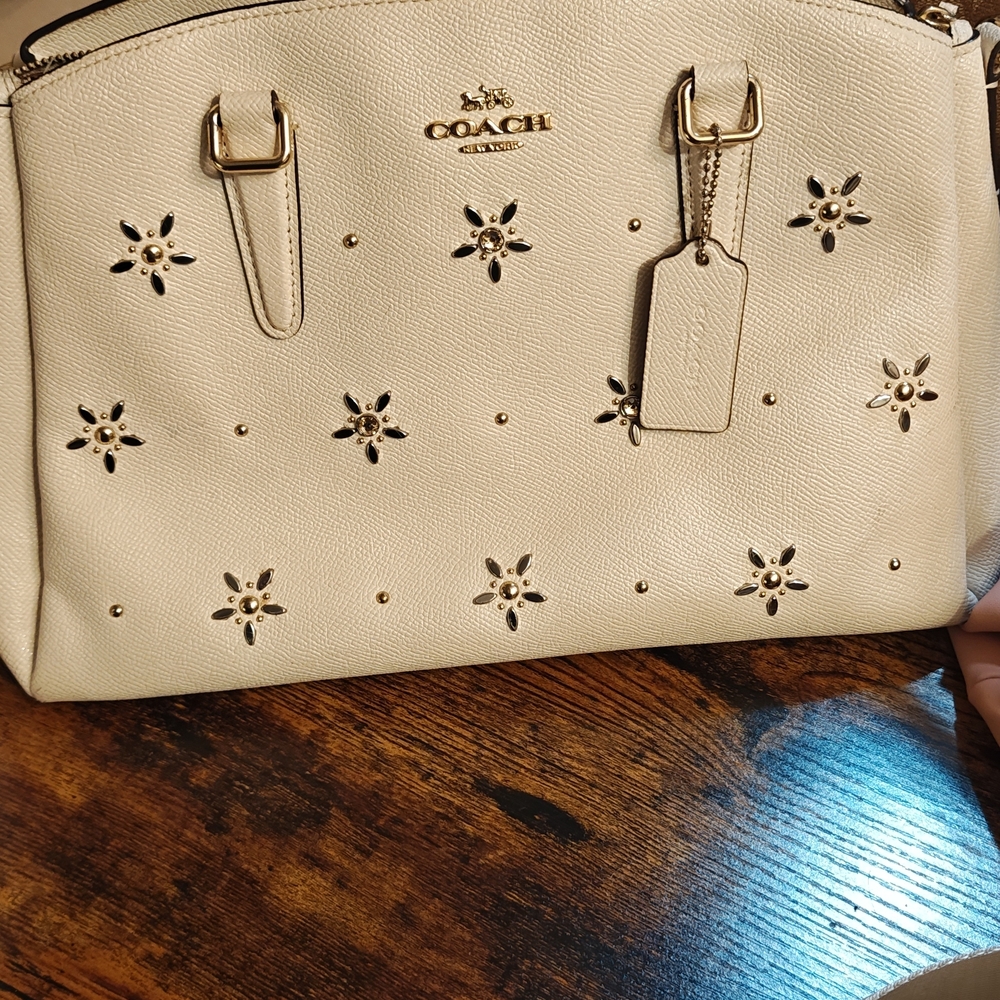 Coach Cream Floral Cutout Satchel